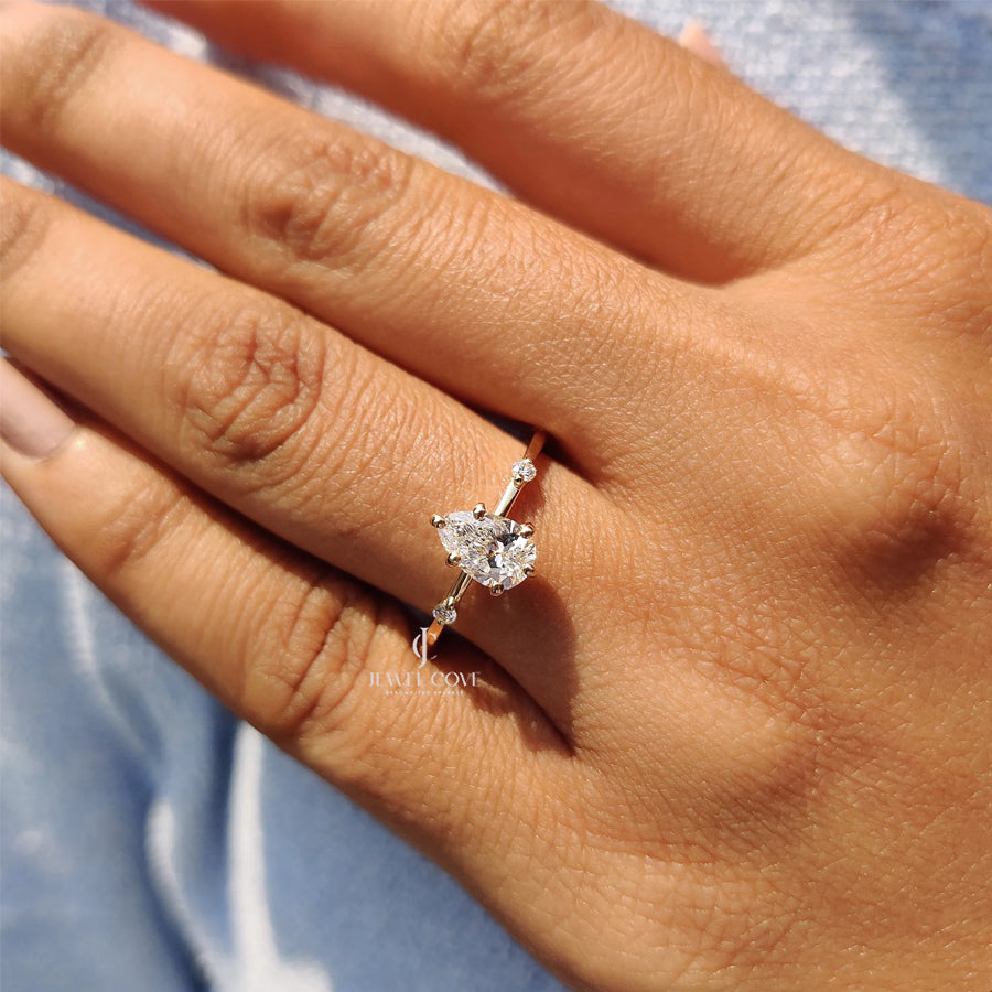 0.70CT Pear Moissanite Distance Pave Setting Diamond Ring | 925 Silver