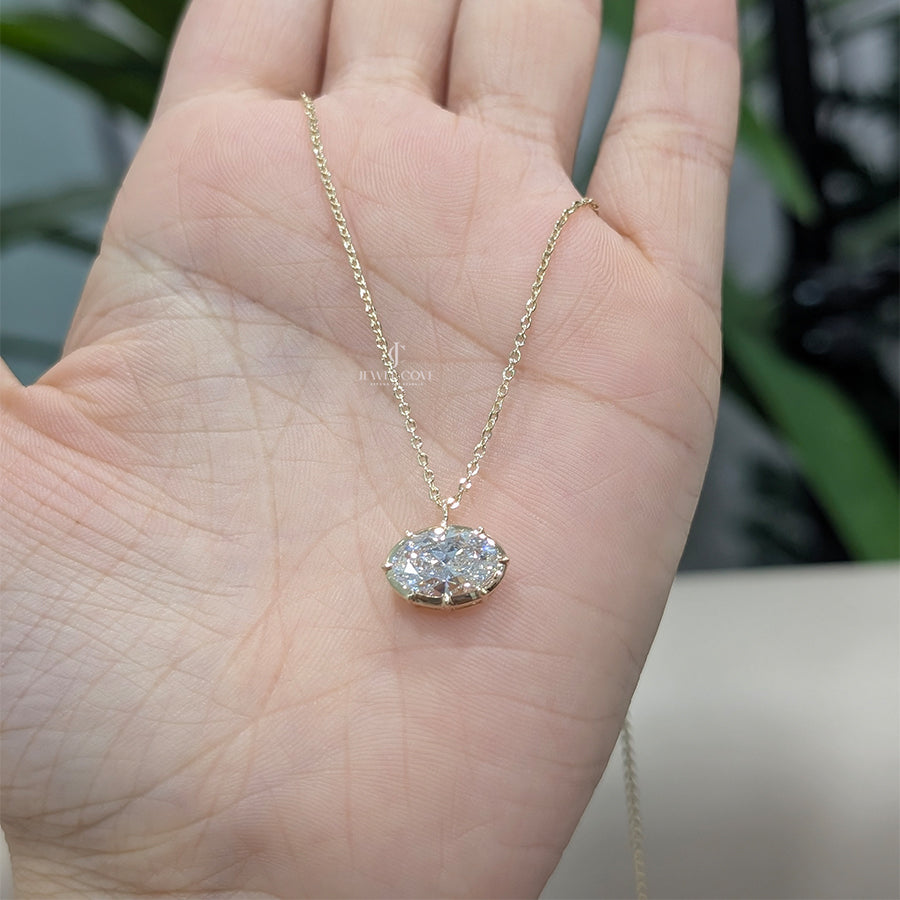 2CT Oval Georgian Collet Set Lab Grown Pendent | Bezel Protect Prong Setting (Only Pendent)