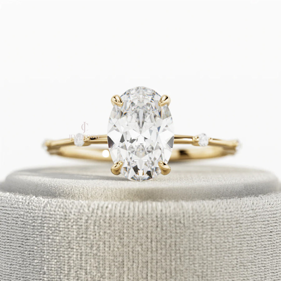 2 CT Oval Moissanite diamond engagement ring | 1.2mm wide thin band | IGI Certified