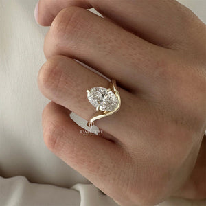 2 CT Oval Lab-Grown Claw Prong IGI Certified ring | Curved Setting | IGI Certified | Solitaire Ring