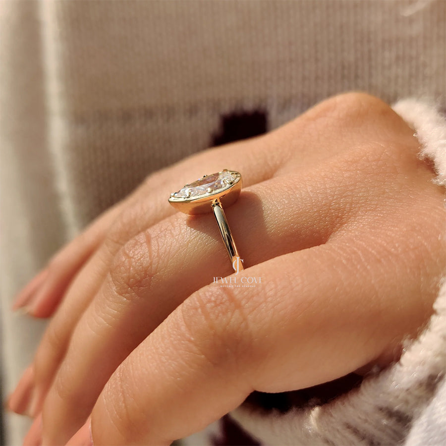 Pear Cut Diamond Ring in Bezel Type Prong Setting | Lab Grown Diamonds | IGI Certified | E-F Color