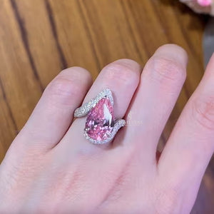 5CT Pear Split Shank Pink Moissanite Diamond Engagement Ring | Side Round Diamond | IGI Certificate