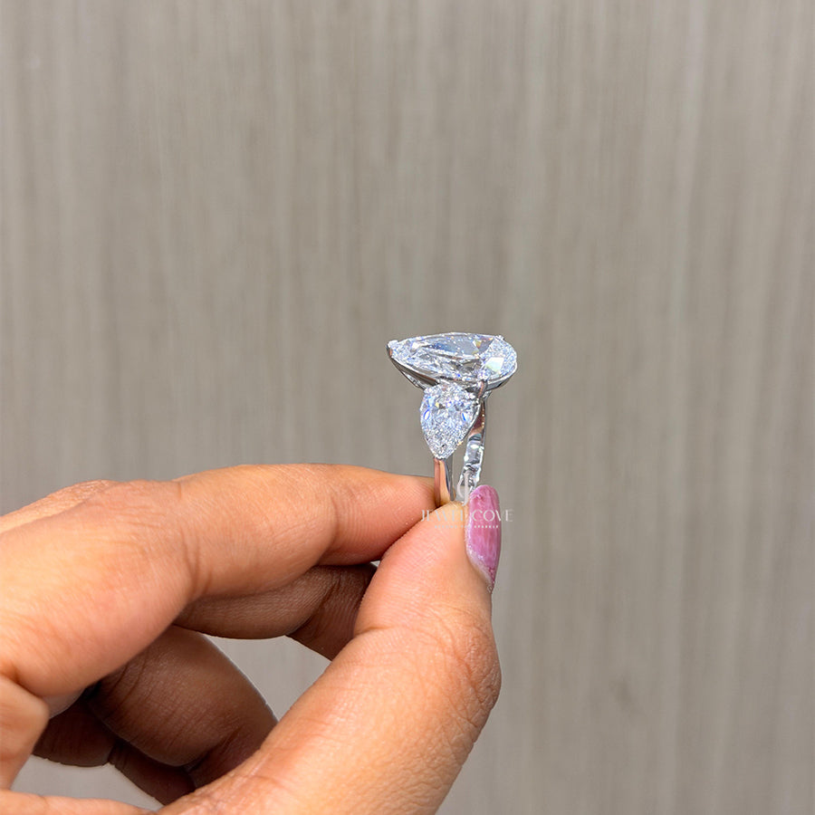 6ctw Pear Lab Grown Diamonds IGI Certified Ring | Side Stone Each 1ct | 3 Stone Ring