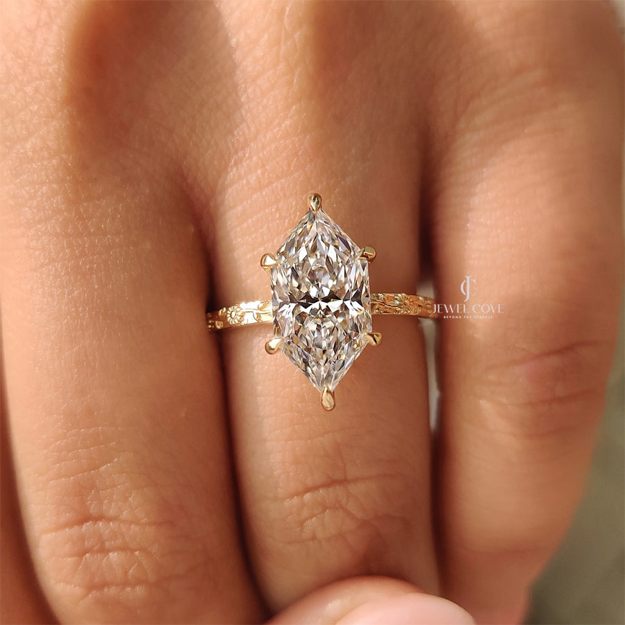 Inspired Dutch Marquise Engagement Ring in Sunflower Design Moissanite Diamond| IGI Certified