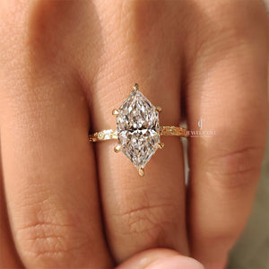 Inspired Dutch Marquise Engagement Ring in Sunflower Design Moissanite Diamond| IGI Certified