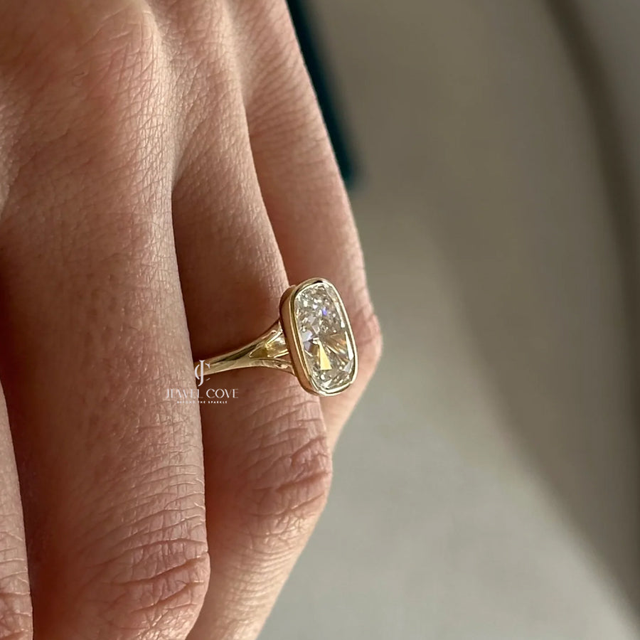 3 CT Cushion Moissanite diamond ring | Bezel Setting | Split Shank | IGI Certified | Solitaire Ring
