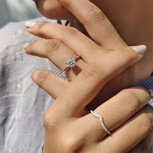 1CT Round White Gold Bridal Set With V Shaped Band | Lab Grown Diamonds | IGI Certified