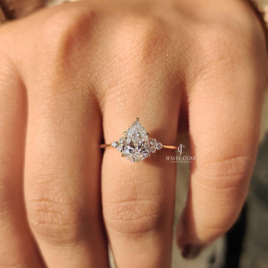 Pear Cut Lab Grown Engagement Ring In Muse Setting | VVS-VS EF Color | IGI Certified Ring