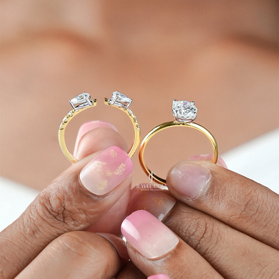 Oval Three Stone Ring Set Two Type of Wear the Band | Moissanite Diamonds | GRA Certified