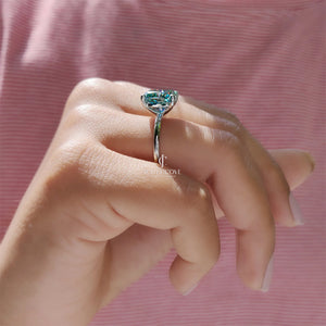 Cyan Blue Cushion Cut Lab Grown Solitaire Ring | IGI Certified | 14K White Gold | Solitaire Ring For Women