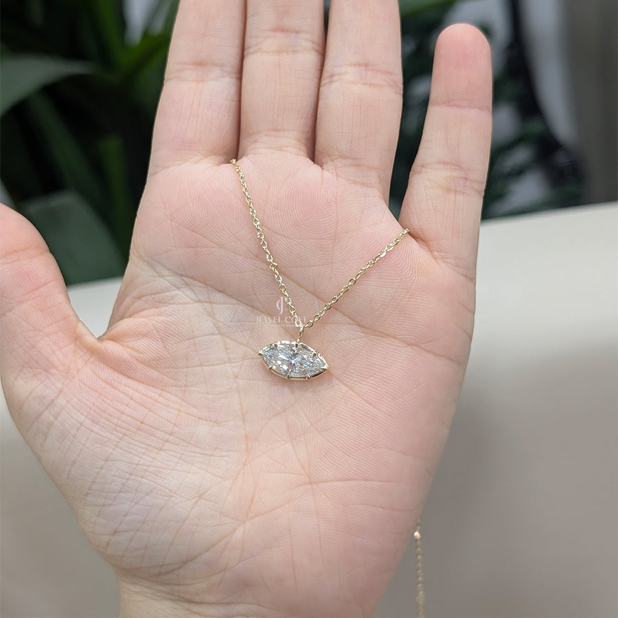 IGI Certified Marquise Georgian Collet Set Lab Grown Pendent | Bezel Protect Prong Setting (Only Pendent)