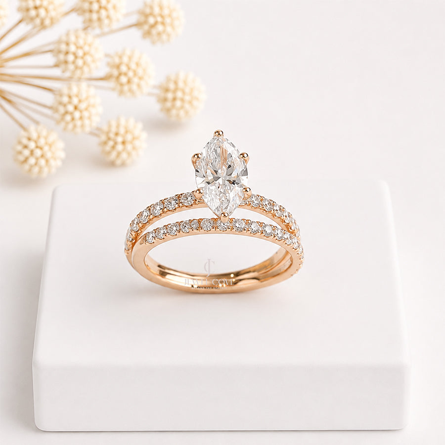 2.5CT Marquise Lab Diamond Stackable Band | Two Wedding Ring Set | Lab Grown Diamonds | IGI Certified