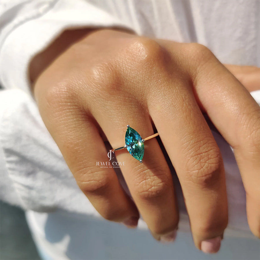 Cyan Blue Marquise Lab Grown Engagement Ring | VVS-VS EF Color | IGI Certified