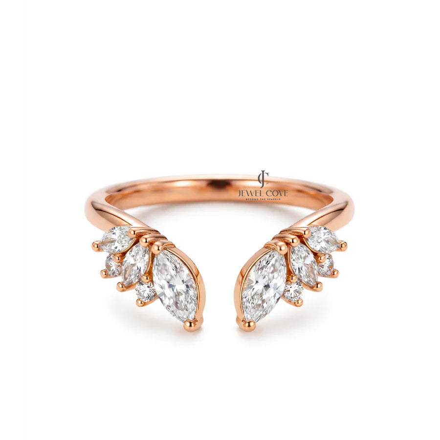 14K Yellow Gold Marquise Open Cuff Lab Grown Band For Daily Wear | IGI Certified