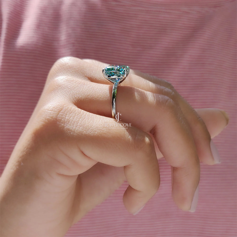 Cyan Blue Cushion Cut Lab Grown Solitaire Ring | IGI Certified | 14K White Gold | Solitaire Ring For Women