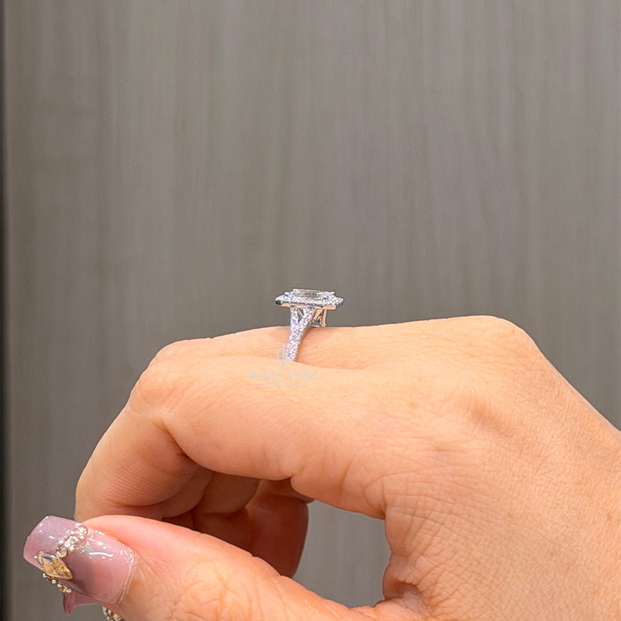 Emerald Halo Twist Shank Diamond Ring | Lab Grown Diamonds | IGI Certified