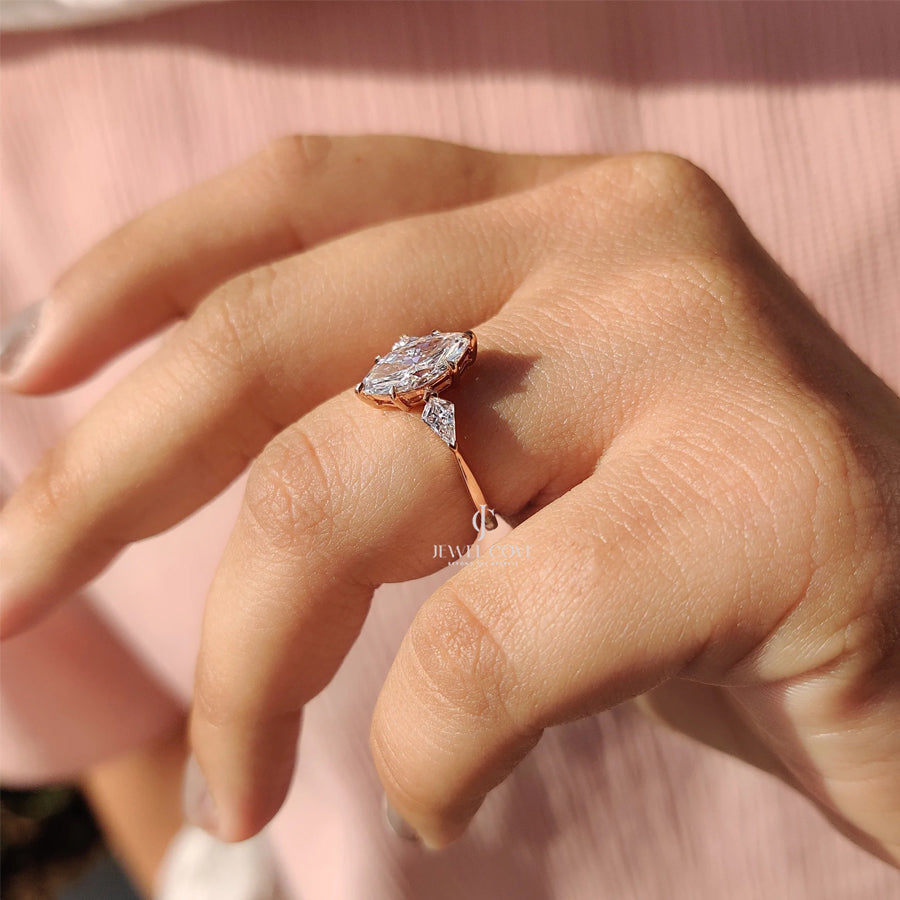 3 Stone Engagement Ring With Marquise And Kite Cut| Lab Grown Diamonds | IGI Certified