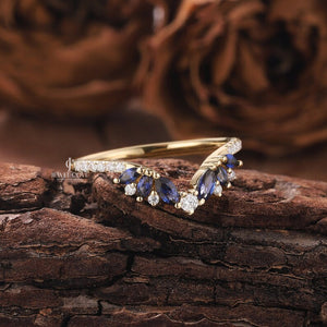 Blue Sapphire Cluster Wedding Band | Lab Grown Diamonds | IGI Certified