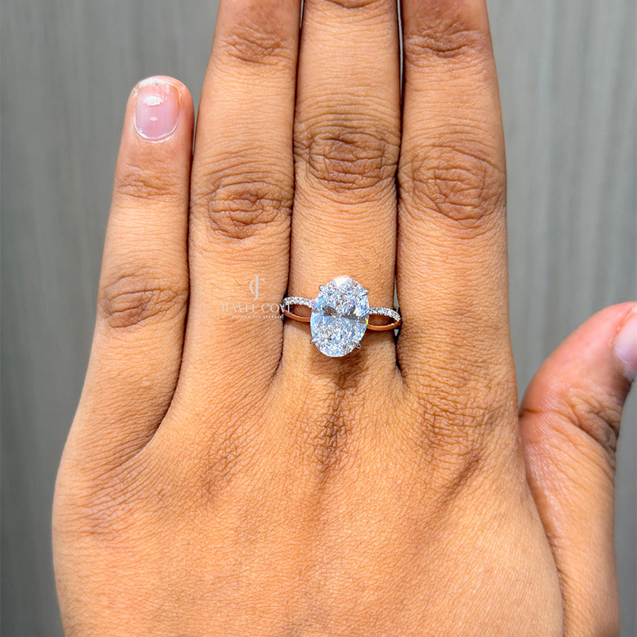Oval Solitaire Split Shank Diamond Ring | Engagement Ring | Lab Grown Diamonds | IGI Certified