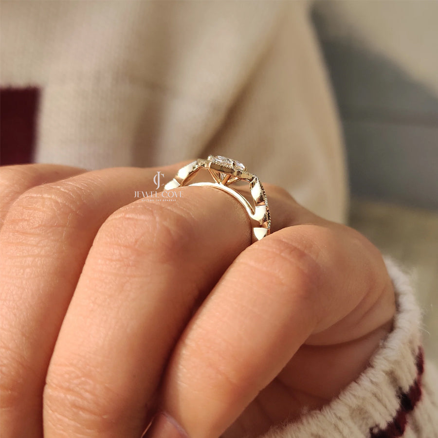 Vintage Oval Cut Diamond Ring in Milgrain Setting | Lab Grown Diamonds | IGI Certified