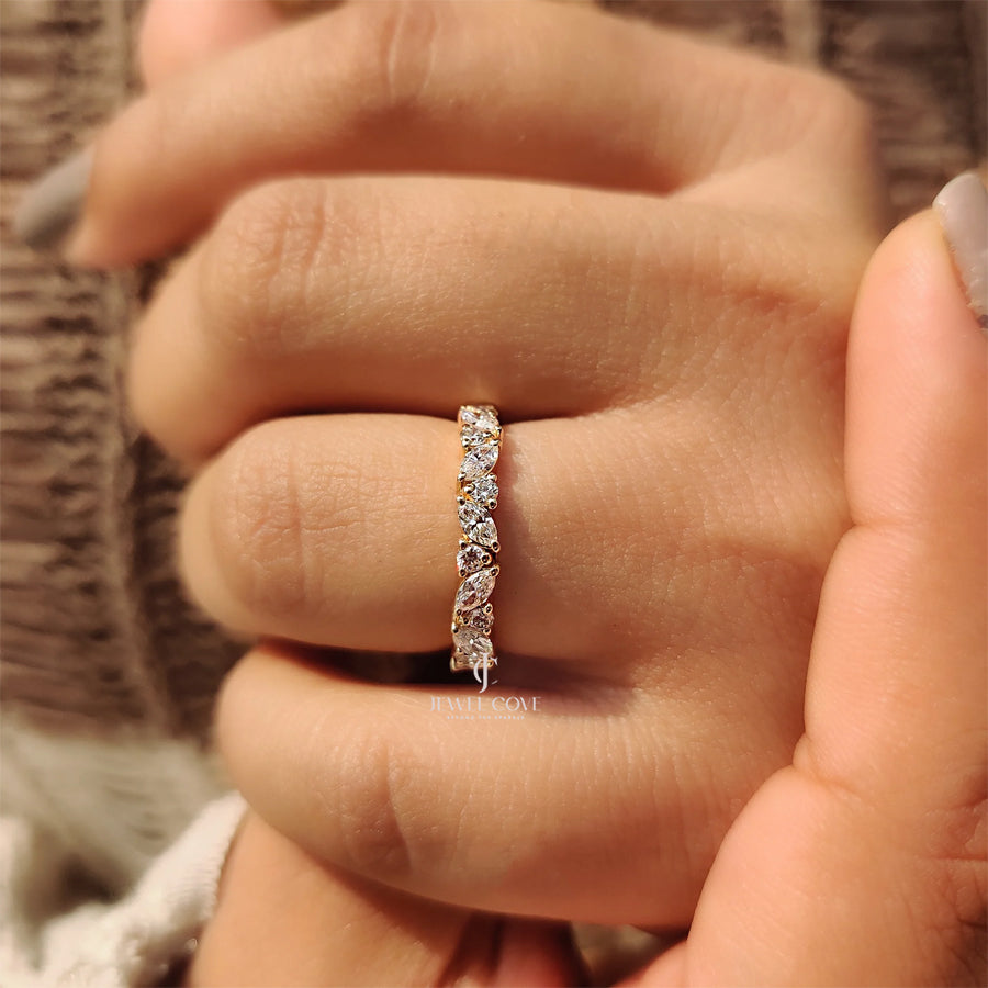 Half Eternity Style Marquise And Round Wedding Band| Lab Grown Diamonds | IGI Certified