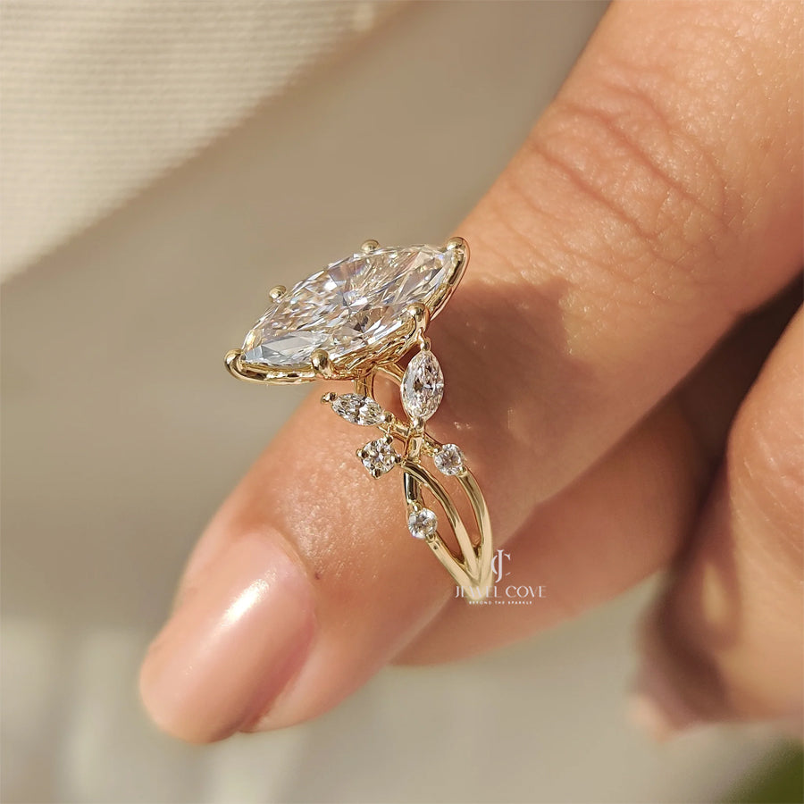 3CT Marquise Cut Lab Grown Cluster Ring | IGI Certified | VVS-VS | EF Color