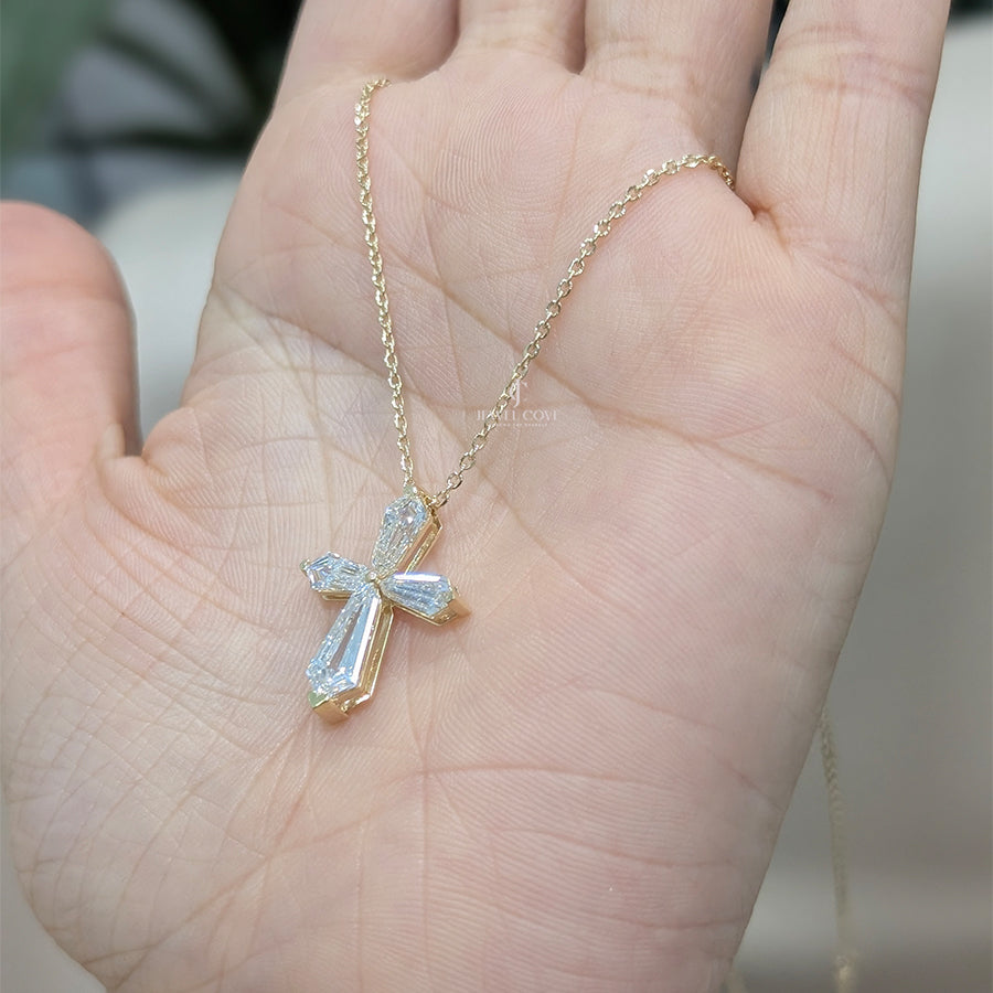 Tapered Baguette Lab Grown Gold Cross Pendant (Only Pendent)