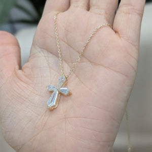Tapered Baguette Lab Grown Gold Cross Pendant (Only Pendent)