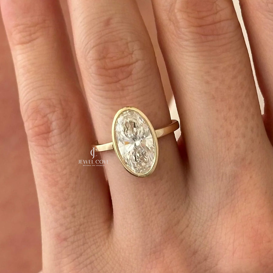 3CT Moval Cut Moissanite IGI Certified ring | Bezel Setting | IGI Certified | Solitaire Ring