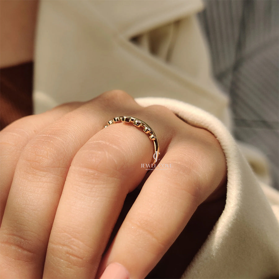 Bezel Set Curved Gold Wedding Band | Moissanite Diamonds | IGI Certified | E-F Color