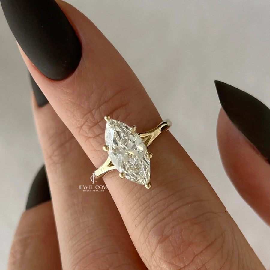 2CT Marquise Lab-Grown diamond ring | 6 Prong | Split Shank | IGI Certified | Solitaire Ring