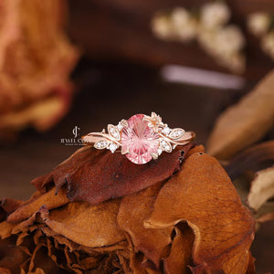 Nature Inspired Pink Sapphire Engagement Ring | Moissanite Diamonds | GRA Certified