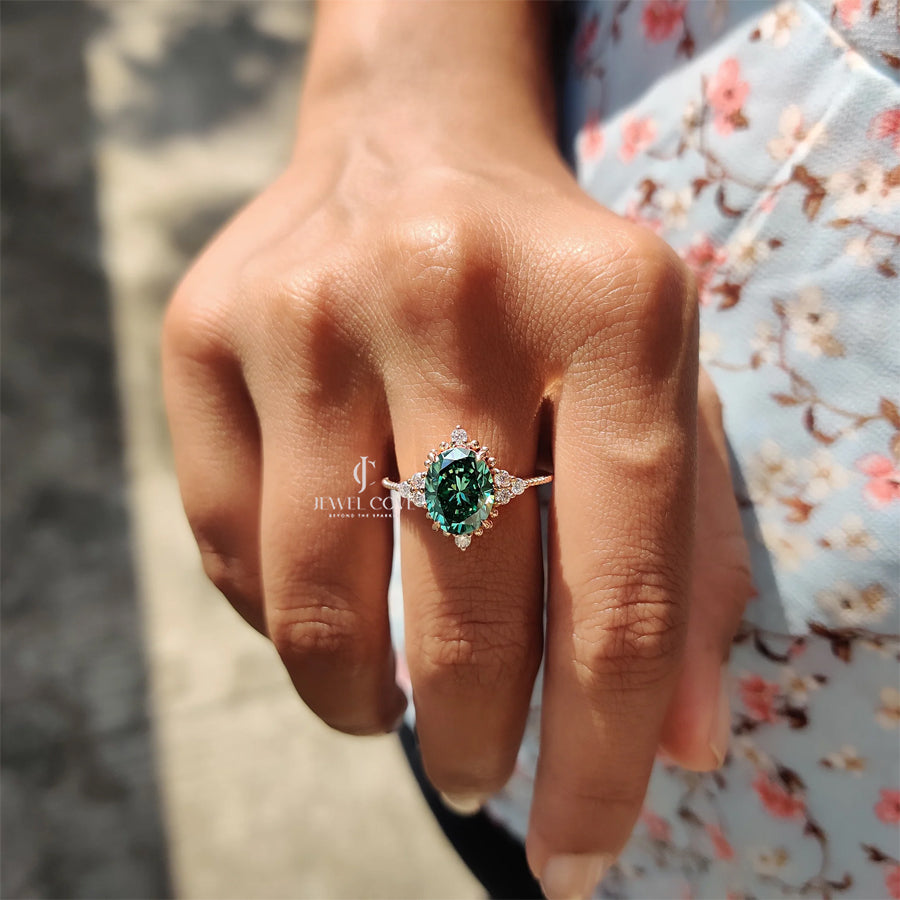 Oval Shaped Engagement Ring In Muse Style | Moissanite Diamonds | GRA Certified