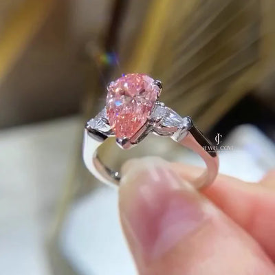 Pear Shape 2.60tcw Fancy Pink Lab Grown Diamond Engagement Ring | Three Stone Ring | 2.50ct Center | IGI Certificate