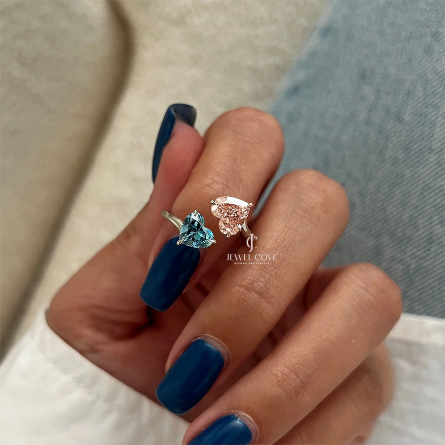 Fancy Vivid Pink and Blue Heart Toi-et-Moi Lab Grown diamond Ring | IGI Certificate