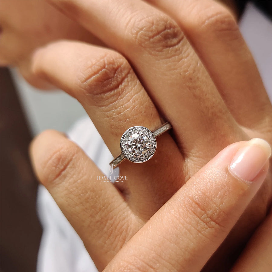 Bezel Halo Engagement Ring with Round Diamond | Lab Grown Diamonds | IGI Certified