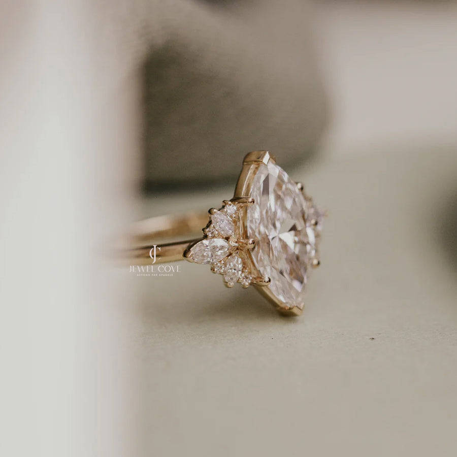 3CT Marquise vintage Engagement Ring | IGI Certified | Lab Grown Diamond Cluster Ring