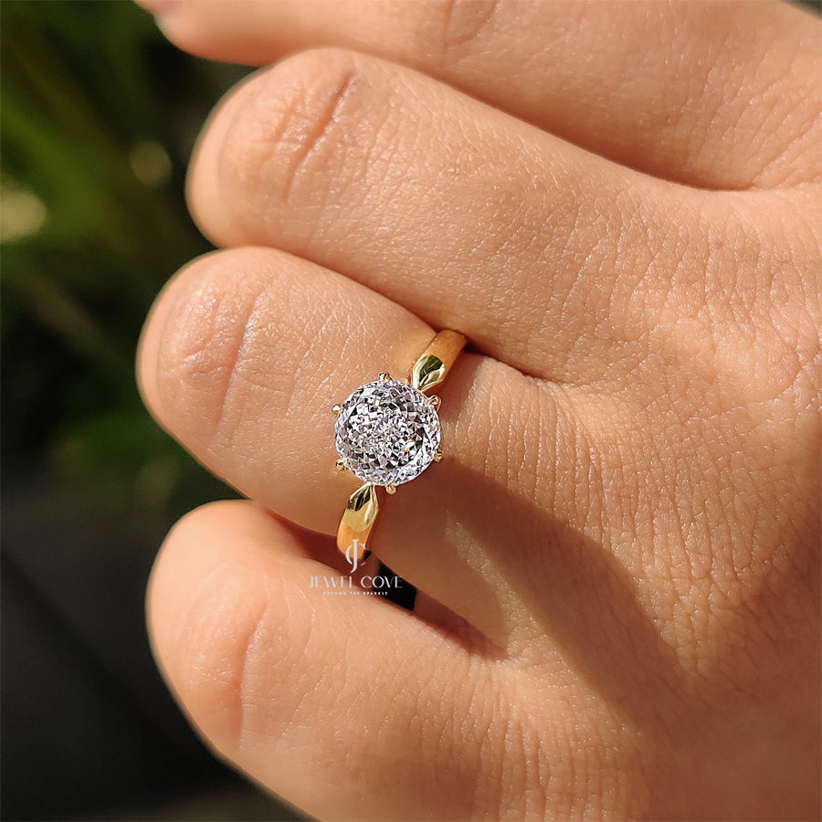 Portuguese Cut Diamond Ring With Tulip Setting | Lab Grown Diamond | solitaire ring | IGI Certified