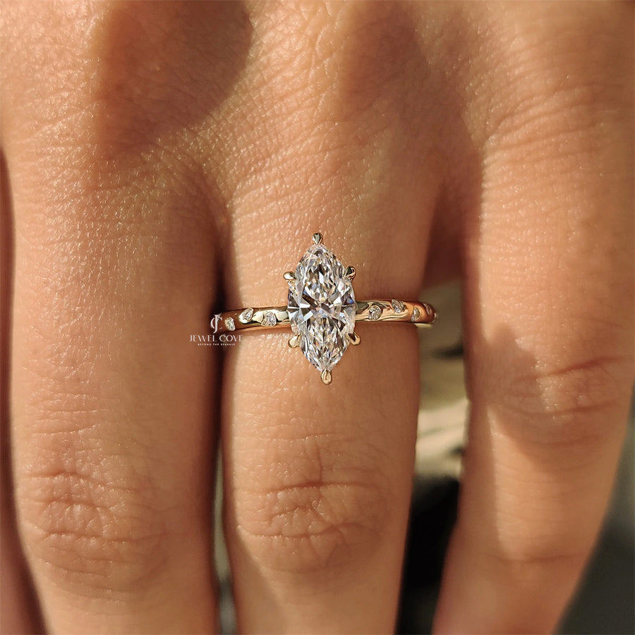 Flush Pave Set Marquise Diamond Ring in 6 Claw Prong Setting | IGI Certified