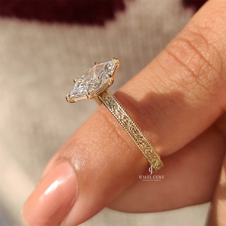 1CT Dutch Marquise Ring in Milgrain Setting | Moissanite Diamonds | GRA Certified