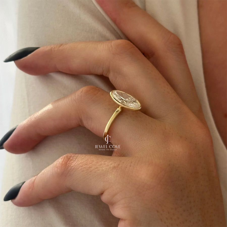 3CT Moval Cut Moissanite IGI Certified ring | Bezel Setting | IGI Certified | Solitaire Ring