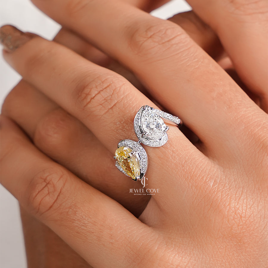 3CTW Yellow Pear Lab grown Diamond Ring For Her | Lab Grown Diamonds | IGI Certified
