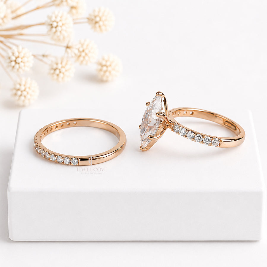 2.5CT Marquise Lab Diamond Stackable Band | Two Wedding Ring Set | Lab Grown Diamonds | IGI Certified