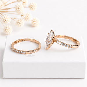 2.5CT Marquise Lab Diamond Stackable Band | Two Wedding Ring Set | Lab Grown Diamonds | IGI Certified
