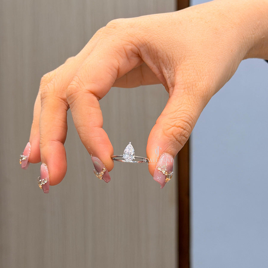 Pear Solitaire Lab Grown Diamonds Thin Band | IGI Certified | E-F Color
