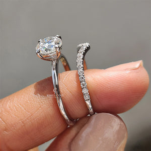 1CT Round White Gold Bridal Set With V Shaped Band | Lab Grown Diamonds | IGI Certified