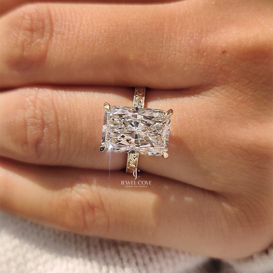 5CT Radiant Engagement Ring with Engraved Shank | Lab Grown Diamonds | IGI Certified