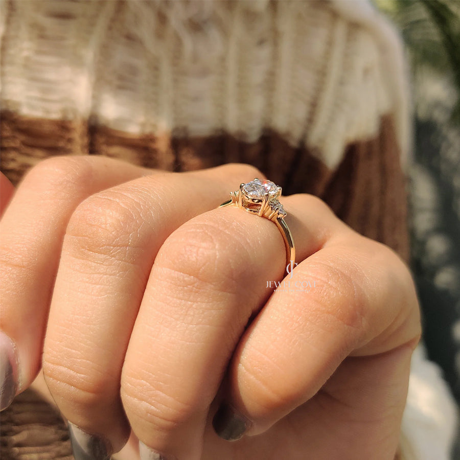 Oval Cut Lab Grown Engagement Ring In Muse Style Cluster Ring | IGI Certified