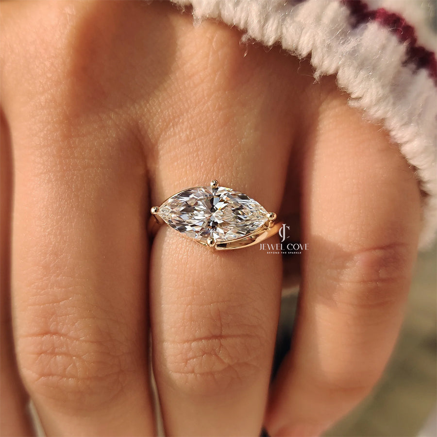 2CT Marquise Solitaire Ring in Bypass Setting | Lab Grown Diamonds | IGI Certified
