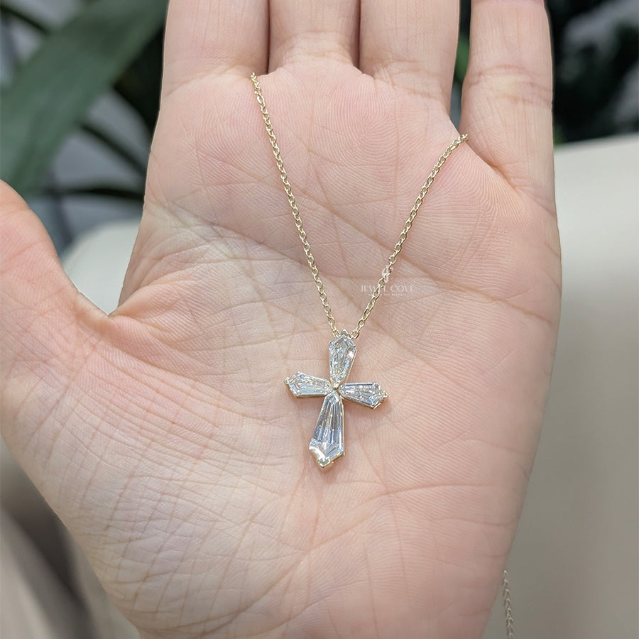 Tapered Baguette Lab Grown Gold Cross Pendant (Only Pendent)